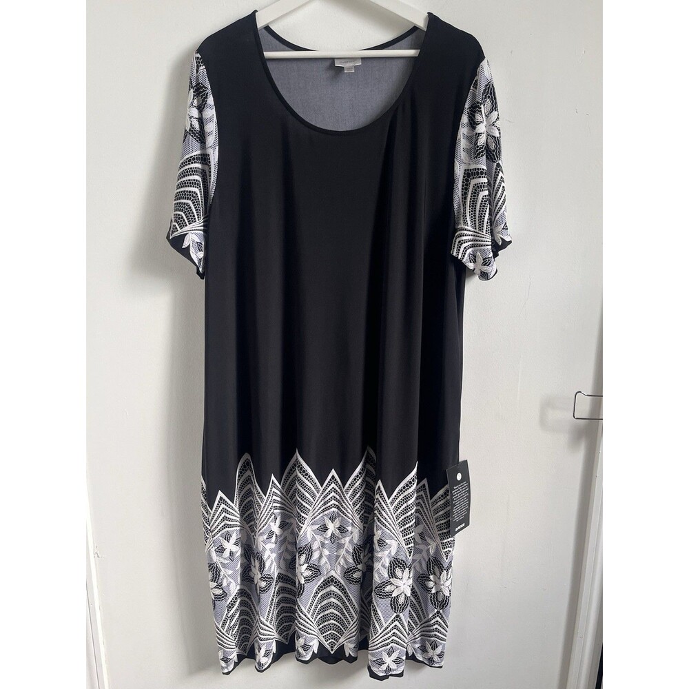 Avenue Womens Dress 22 24 Plus Short Sleeve Sheath Black Poly Blend Casual Comfy